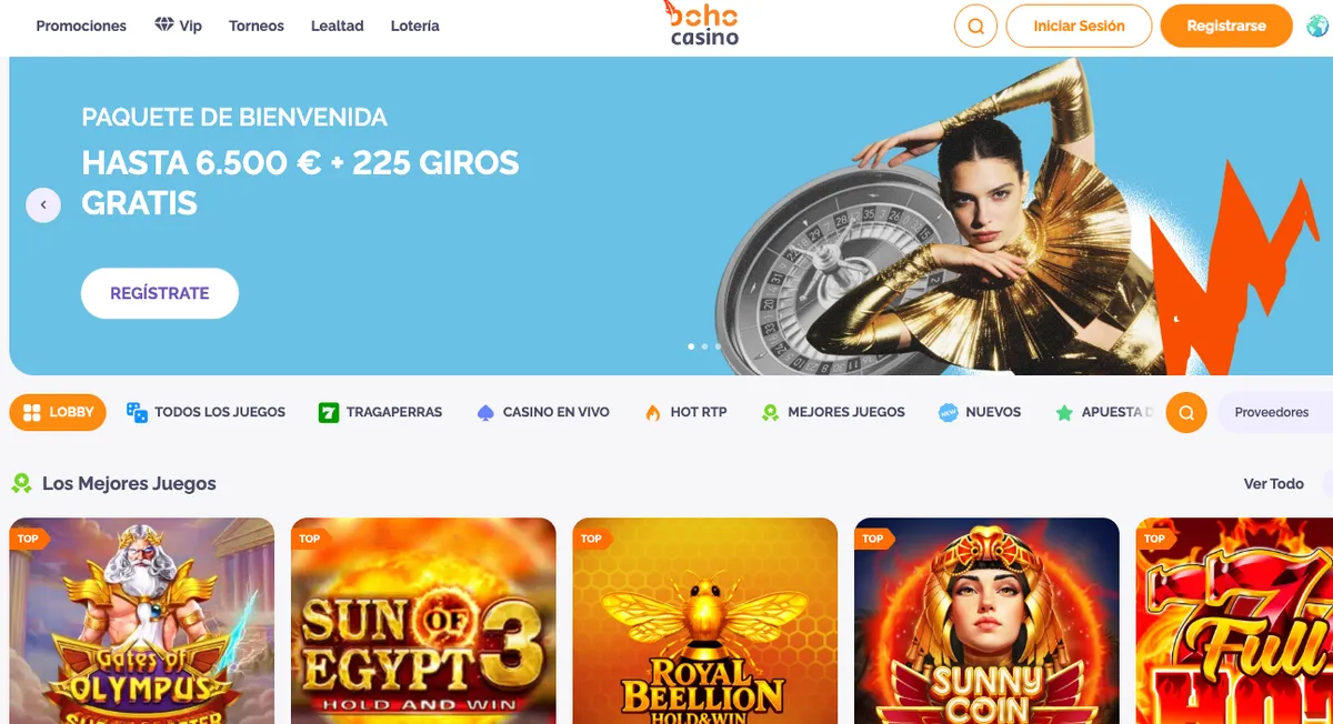 Lobby de Boho Casino con el paquete de bienvenida de hasta 2.000 €