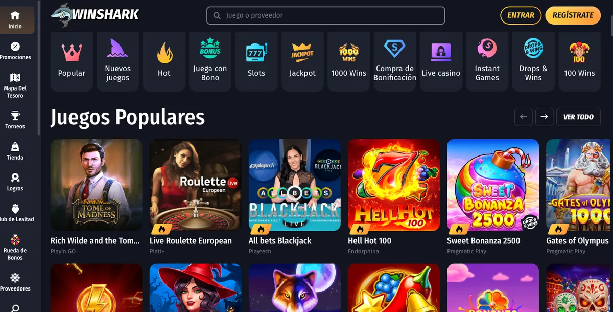 Winshark, con su bono de 500 € y 200 giros gratis